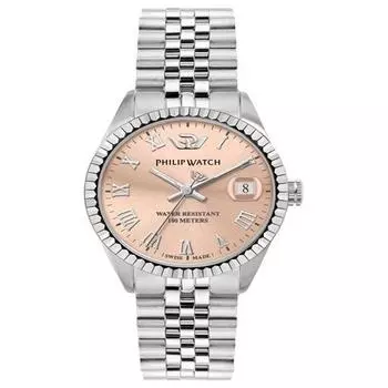 Часы Philip Watch Swiss Made Caribe из нержавеющей стали с розовым циферблатом, кварцевые R8253597578, 100 м, женские часы розовый