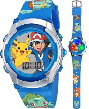 Часы Pokemon Kids с мигающей светодиодной подсветкой, цифровые часы с официальными персонажами Pokemon на цифровых часах с легкой застежкой, безопасны для синего цвета -