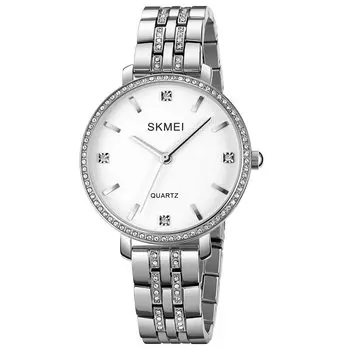 Часы Простые Стильные Классические Часы с Бриллиантами Большие Часы Водонепроницаемые Повседневные Аналоговые Брендовые Нержавеющая Сталь Бизнес Роскошь Подарочные Серебряные Белые Часы