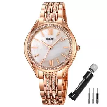 Часы Простые стильные наручные часы с бриллиантами, золотые часы, женские водонепроницаемые, повседневные, аналоговые, кварцевые, брендовые, симпатичные, из нержавеющей стали, роскошные, подарочные, из розового золота