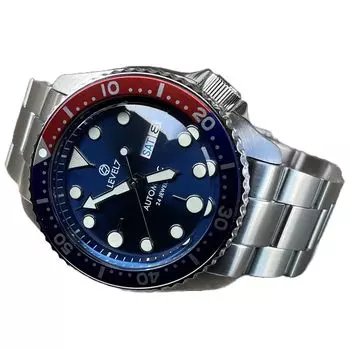 Часы японские ручной работы с водонепроницаемостью 10 АТМ, синим сапфировым стеклом, автоматическим механизмом NH36, LEVEL7 x с красным безелем, антибликовое покрытие, для дайвинга, мужские