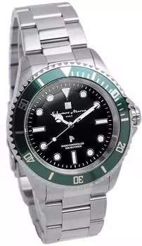 Часы радио Solar 10 ATM водонепроницаемые итальянский бренд черный x зеленый [Salvatore Mara] мужские SM22110-SSBKGR