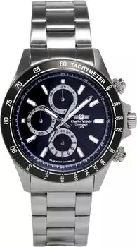 Часы Радио Солнечный Хронограф Бренд Синий Черный [Charles Hogel] Мужские CV9095-3 серебряный