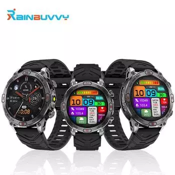 Часы Rainbuvvy KC86 для занятий спортом на открытом воздухе, экран 1,43 дюйма, Bluetooth-вызов, пульс, калории, высота, давление, компас, фонарик, умные часы Bluetooth чёрный