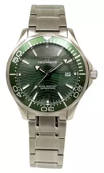 Technos T9B98SM Серебристый 3 Водонепроницаемость до 10 АТМ Мужские часы, Стрелки, Дата, зелёный