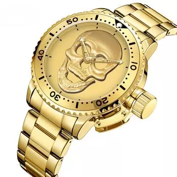 Часы с черепом из стального браслета, кварцевые, круглые, европейские и американские модные, водонепроницаемые, мужские часы