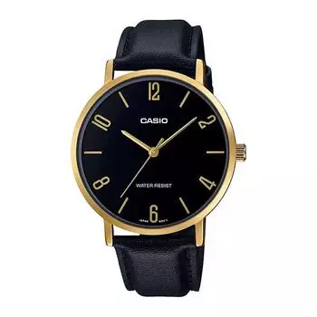 Часы с черным кожаным ремешком мужские, Black Leather Men s Watch, Casio