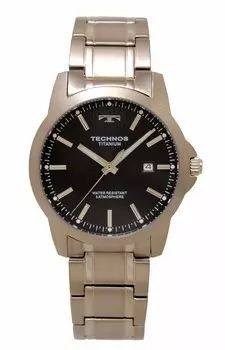 Часы с датой из титана T9B78IB Silver [Technos] Мужские чёрный