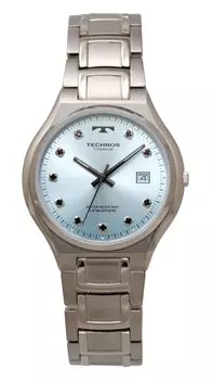 Часы с датой из титана T9B88II Silver [Technos] Мужские синий