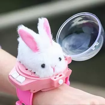 Часы с дистанционным управлением, плюшевая игрушка в виде животного, автомобиль с USB-зарядкой, регулируемый ремешок для малышей 2,4 ГГц, RC, кролик, краб, собака, плюшевая гоночная игрушка на запястье розовый/белый