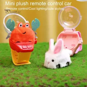 Часы с дистанционным управлением, плюшевая игрушка в виде животного, автомобиль с USB-зарядкой, регулируемый ремешок для малышей, 2,4 ГГц, RC, кролик, краб, собака, плюшевая гоночная игрушка на запястье со светодиодом розовый/белый