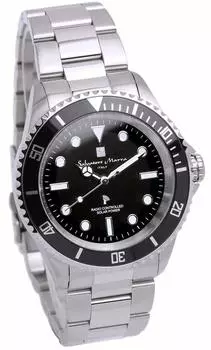 Часы с функцией предотвращения обратного вращения радиоприемника 10 ATM Water Italian Silver x Black [Salvatore Mara], солнечные, безель, устойчивые, мужские, бренд, SM22110-SSBKBK чёрный