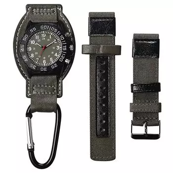 часы с клипсой и карабином мужские часы из натуральной кожи водонепроницаемые: аналоговый дисплей карабин часы брелок часы ремень сменный кварцевые часы клипса