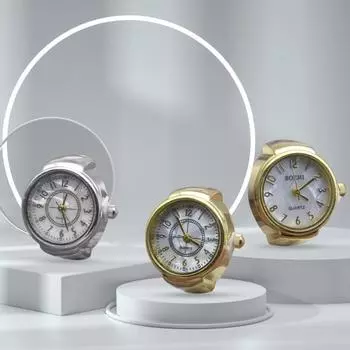 Часы с кольцом, декоративные ювелирные часы с прозрачным циферблатом, кварцевые аналоговые часы с кольцом на палец для взрослых 2 золотистый