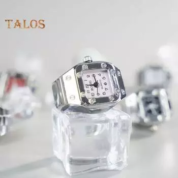 Часы с кольцом из сплава, эластичный ремешок из нержавеющей стали с квадратным циферблатом, мужские и женские часы для пар, кольцо на палец, подарок на день рождения, модные аксессуары фиолетовый