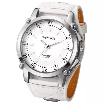 Часы с кожаным ремешком и замком, аналоговые, стимпанк, мотоциклетные, кожаный ремень, широкие, белые, кварцевые, модные, подарок на день для парня, мужские, водонепроницаемые: -