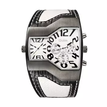 Часы с кожаным ремешком Кожаный ремешок Японские кварцевые спортивные часы с двойным временем Водонепроницаемые модные часы Аксессуары для часов Мужские Мужские Мужские белый