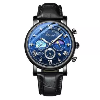 Часы с кожаным ремешком Van Gogh Starry Analog Calendar Leather Strap Водонепроницаемые кварцевые часы Черные модные часы День рождения Подарок на Рождество чёрный