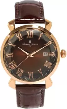 Часы с многогранным стеклянным кожаным ремешком, градиентный коричневый, розовое золото [Salvatore Mara] женские SM22151-PGBR