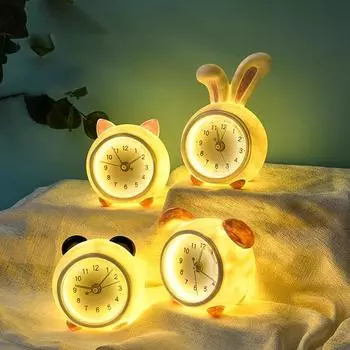 Часы с мультяшными животными и светодиодной лампой на батарейках, многофункциональные настольные часы 3-в-1, ночник-копилка Rabbit