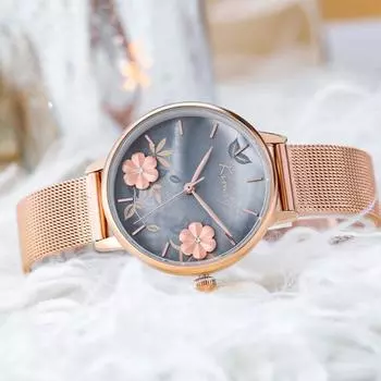 Часы с сетчатой цепочкой и тонким ремешком, модные и простые, британские, нишевые, повседневные, с тисненым принтом, женские часы