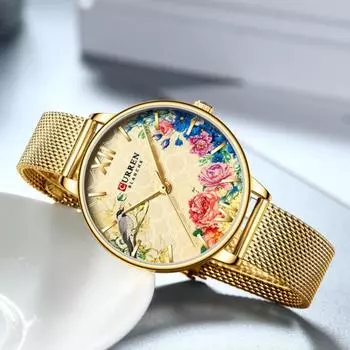 Часы с сетчатым ремешком Curren Водонепроницаемые кварцевые часы Модные повседневные часы внешней торговли Женские часы