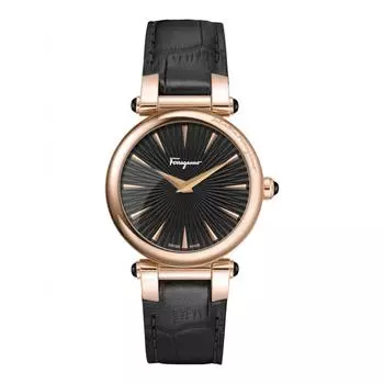 Часы Salvatore Ferragamo Idillio с ремешком черный, розовое золото, черный