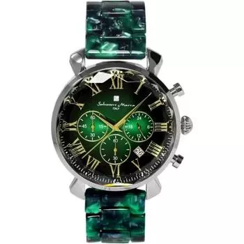 Часы Salvatore Mara с граненым стеклом, хронографом, ацетатным ремешком, градиент, мужские, зеленое золото SM19104A-SSGRGD