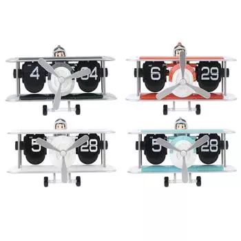 Часы-самолеты с перекидным механизмом, 12 часов, на батарейках в стиле ретро, автоматические перекидные настольные часы для гостиной, спальни Orange Red