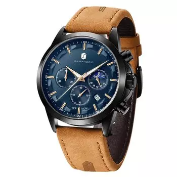 Часы SAPPHERO с кварцевым механизмом, аналоговые часы, водонепроницаемые, 100 м, повседневные, спортивные, дизайнерские, элегантные, подарок для мужчин, мужские, мужские
