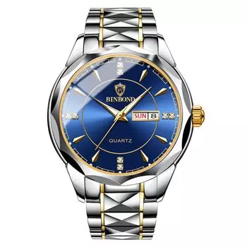 Часы Seiko Аналоговые часы-копии Мужские Светящиеся Дата День недели Водонепроницаемые часы Легко читаемый циферблат из нержавеющей стали Регулируемый уровень Синий Мужские кварцевые