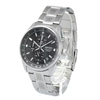 Часы SEIKO аналоговый кварцевый хронограф бизнес работа поиск работы водонепроницаемый нержавеющая сталь металл черный SSB379P мужские [Товар]