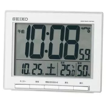 Часы Seiko Будильник Радио Цифровой Календарь Температура Влажность Дисплей Большой Экран Серебристый Металлик SQ786S SEIKO