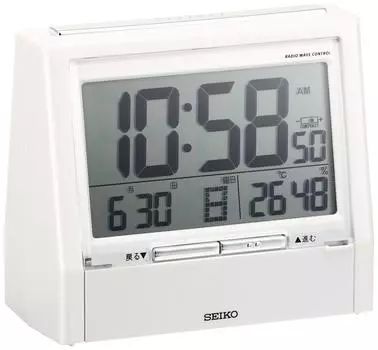 Часы Seiko будильник TALK LINER звуковой сигнал времени звуковой будильник двуязычный переключение календарь температура влажность дисплей радиоволна цифровой белый белый