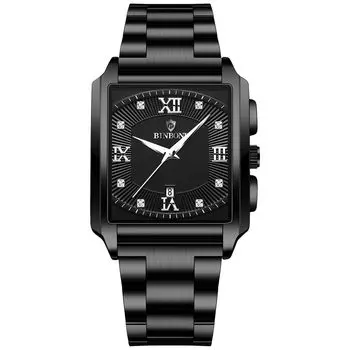 Часы Seiko Copy Square Rectangular Dial Upgrade Водонепроницаемые кварцевые часы из нержавеющей стали Регулируемые деловые повседневные черные мужские часы чёрный