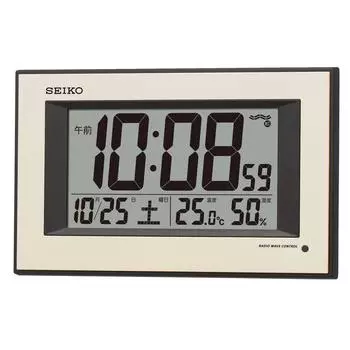 Часы Seiko Настенные часы Seiko Автоматическая подсветка Радио Цифровой календарь Температура Влажность Дисплей Виден даже ночью Свет Золотой Жемчуг SQ438G
