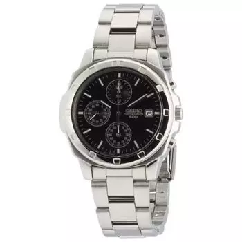 Часы Seiko с хронографом SND191P Oversea s Model Men s Silver Band Black Dial НОВИНКА