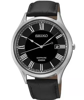 Часы Seiko SGEG99P1 с сапфировым стеклом и кварцевым ремешком из кожи, 100 м Free чёрный