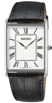 Часы SEIKO Square Design Quartz SWR049 с белым циферблатом и черным кожаным ремешком [Seiko] Мужские [Товар]