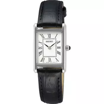 Часы SEIKO Square Design Quartz SWR053 с белым циферблатом и черным кожаным ремешком [Seiko] Женские [Товар]
