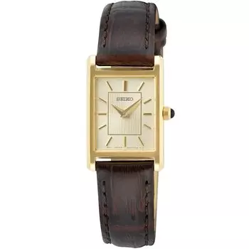 Часы SEIKO Square Design Quartz SWR066 с циферблатом цвета шампанского и коричневым кожаным ремешком [Seiko] Женские [Товар]
