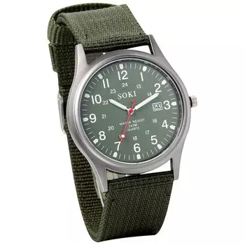 Часы Seiko Водонепроницаемые арабские цифры Имитация военных часов Уличные 24-часовой светящийся указатель Кварцевый большой циферблат Простой нейлоновый ремень Армейский зеленый