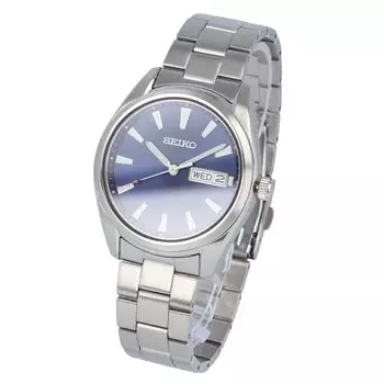 Часы SEIKO водонепроницаемые кварцевые аналоговые с тремя стрелками из нержавеющей стали, металл, серебристый, темно-синий, SUR341P мужские [Товар]