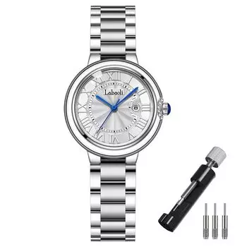 Часы Серебряные наручные часы Модные деловые часы из нержавеющей стали Водонепроницаемые брендовые часы Роскошный подарок для нее Простые милые часы для женщин Женские женские