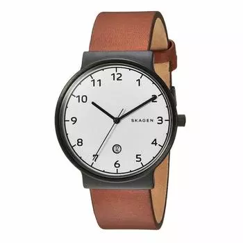 Часы SKAGEN Anchor Simple Slim с белым циферблатом и коричневым кожаным ремешком SKW6297 [Skagen] Мужские [Товар]