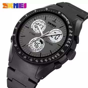 Часы SKMEI для мужчин, оригинальные водонепроницаемые спортивные часы с 5 барами, 3-часовой будильник, дата недели, часы с EL-светом, обратный отсчет, мужские модные повседневные часы