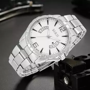 Часы со стальным ремнем, модные мужские деловые золотые часы с большой пластиной, золотые антикоррозийные часы из нержавеющей стали, мужские аксессуары чёрный