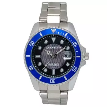 Часы солнечные аналоговые водонепроницаемые дата серебро [Clefer] дайверские AV-AM386-BLS мужские синий