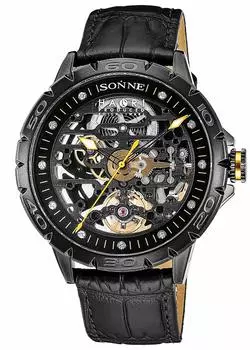 Часы Sonne H023 с черным циферблатом из нержавеющей стали с автоматическим заводом, водонепроницаемость 5 АТМ, 43 мм, часы [Sonne] H023BK-BK мужские чёрный