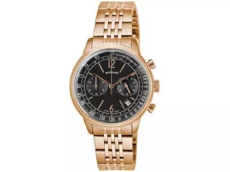 Часы SONNE Историческая коллекция Черный циферблат HI002PG Розовое золото Хронограф НОВЫЙ